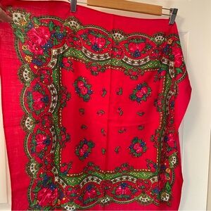 SOLD Vintage Large Red Scarf Roses, Flowers, Glentex
